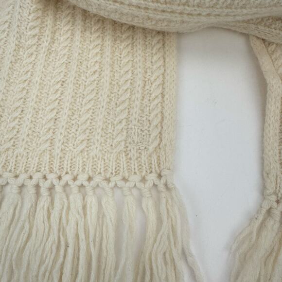Lauren Ralph Lauren Cream Cable Tight Knit Fringe Lamb Wool Rabbit Hair Scarf - Picture 9 of 9